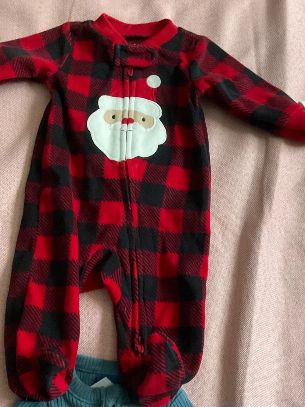 Carter's Red & Black Buffalo Plaid Santa Footed One-Piece